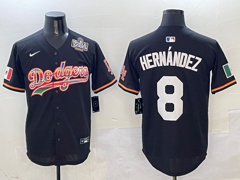 Men Los Angeles Dodgers 8 Hernandez Black rainbow Nike 2025 MLB Jersey style 7